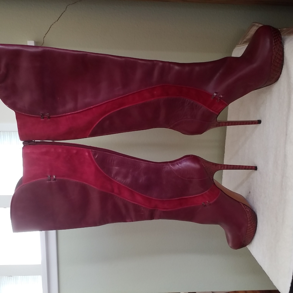 Charles David Fashion Leather & Suede Boots Stiletto Size 9 - Picture 3 of 8